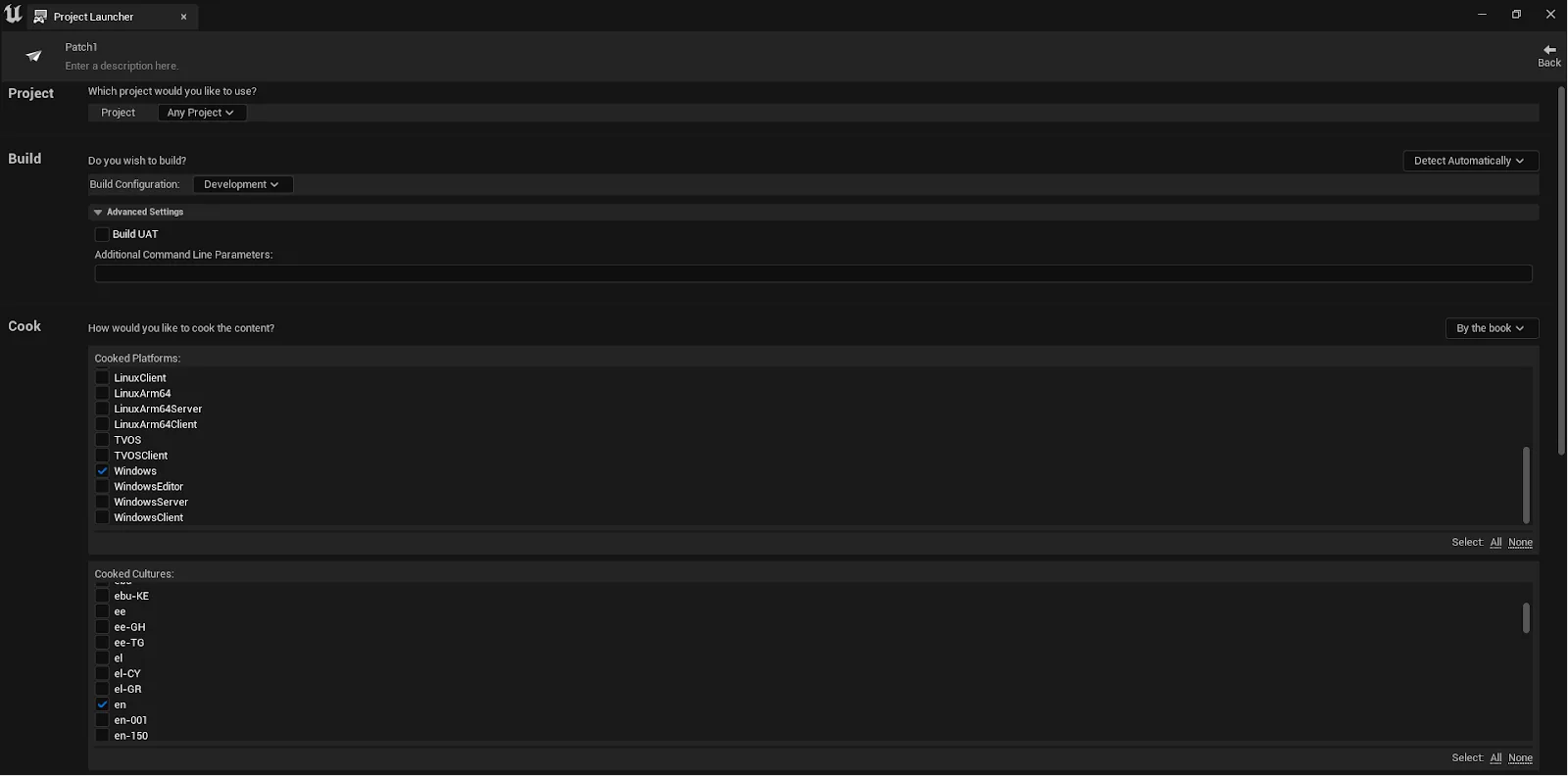 The patch profile with Generate Patch enabled