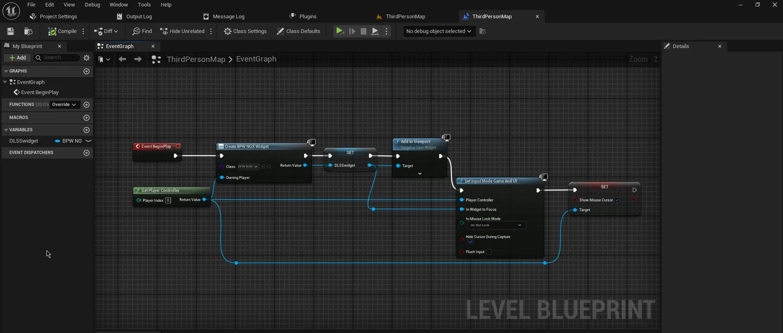 Level Blueprint logic to display the DLSS widget