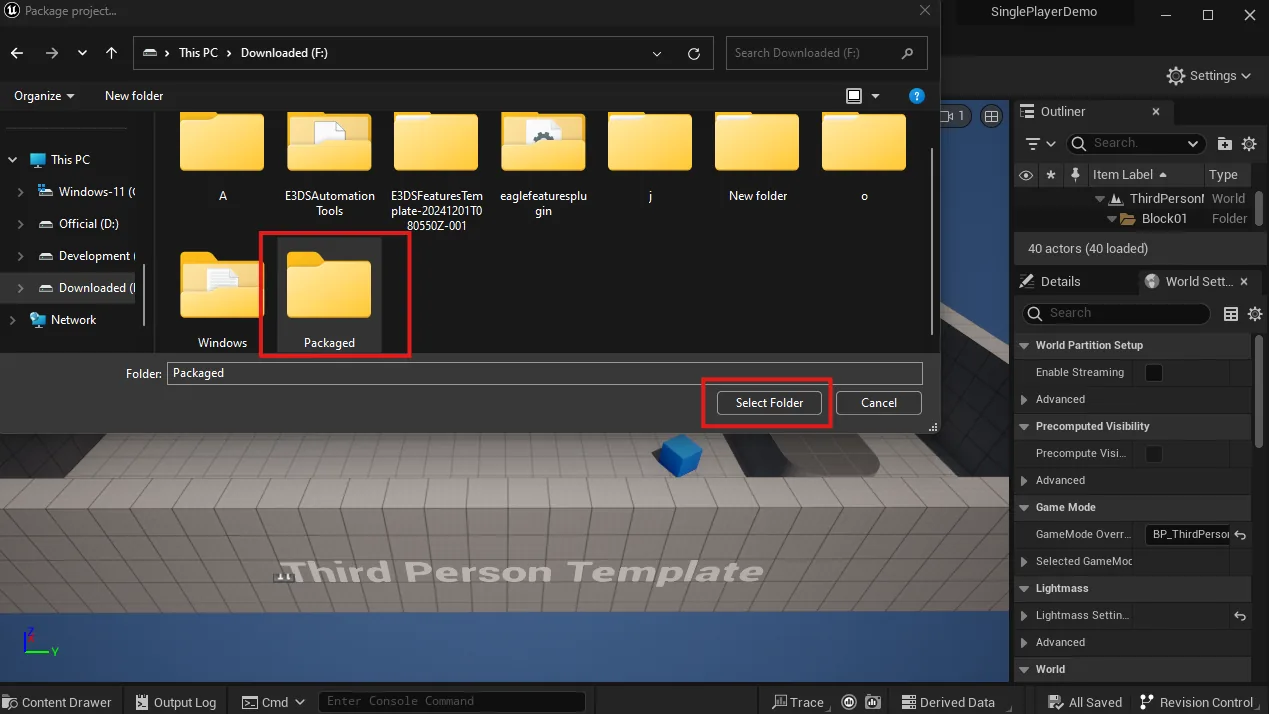 Choosing the output folder for packaging