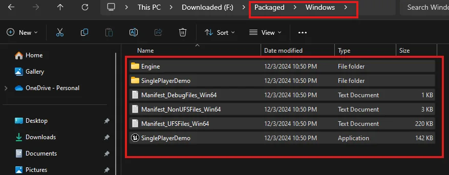 Selecting all files inside the packaged Windows folder