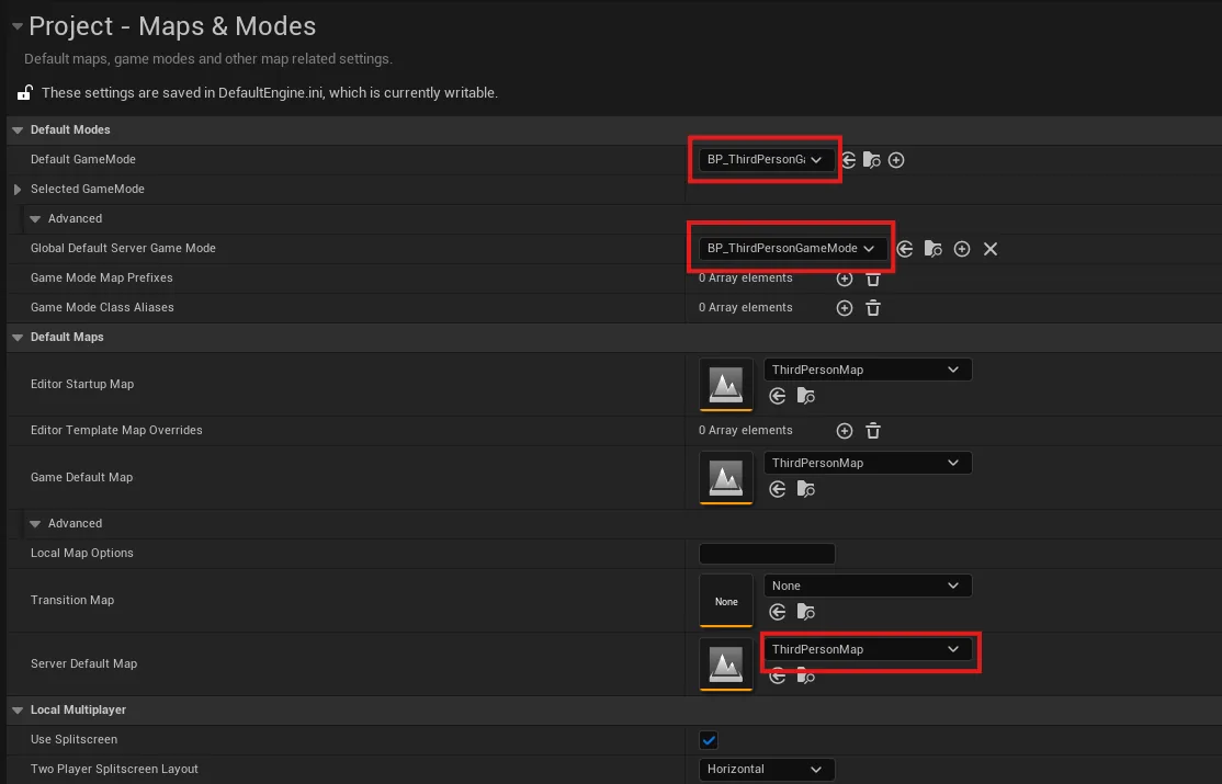 Configuring Maps and Modes for the server