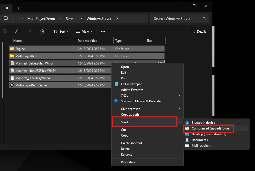 Zipping the contents of the WindowsServer folder