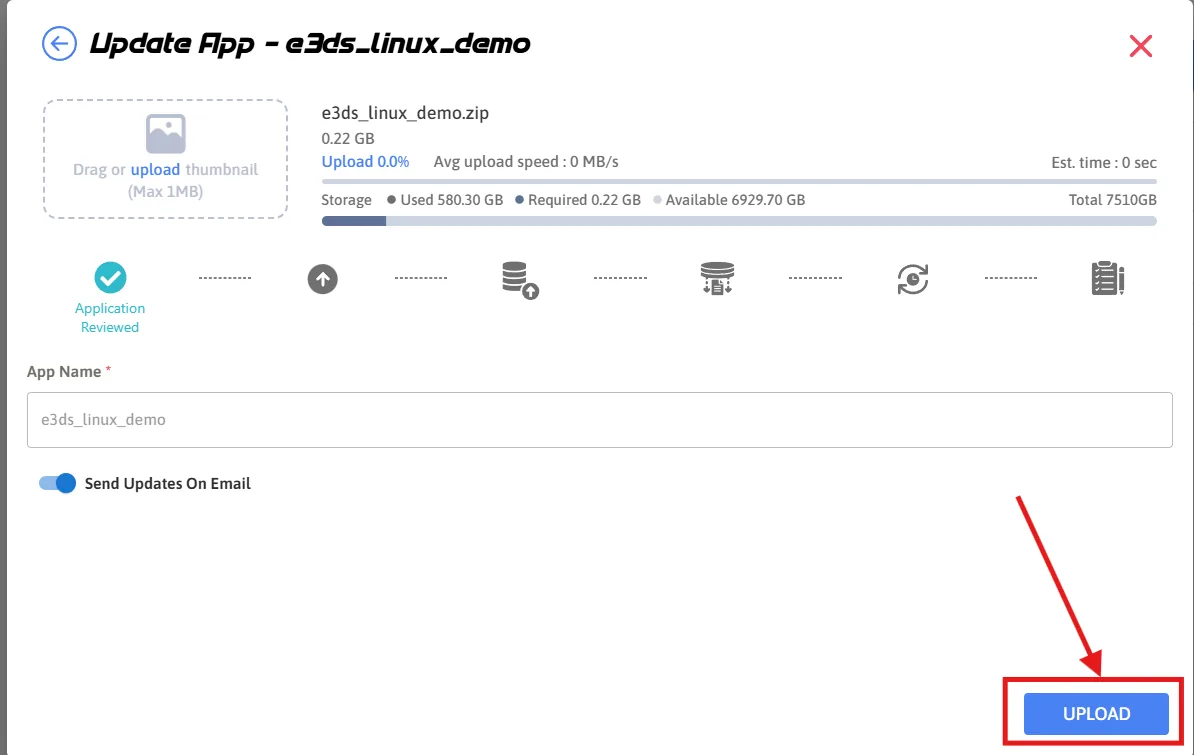 The application uploading