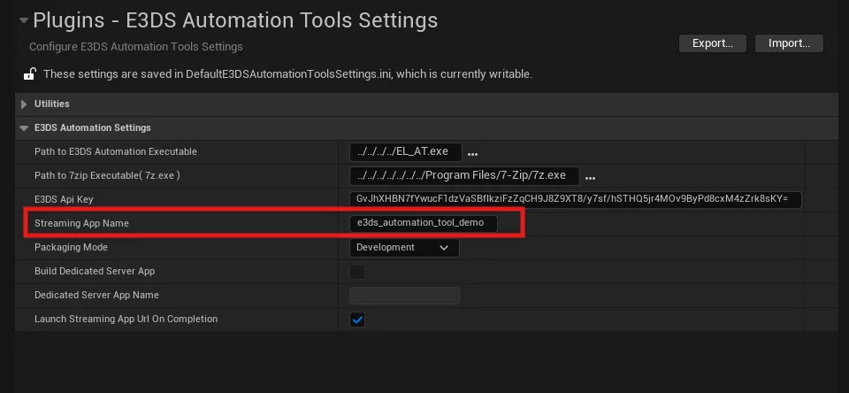 Setting the streaming application name
