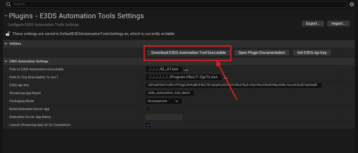 The download button for the E3DS automation executable