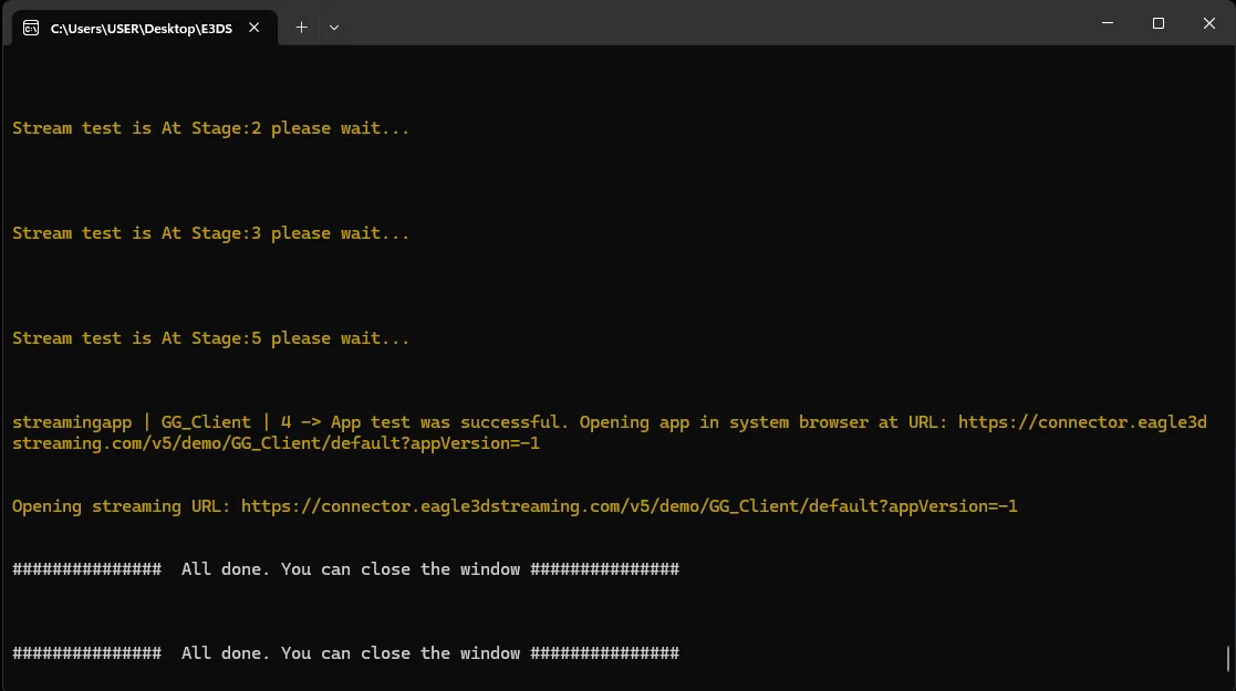 The automation tool reporting a completed upload