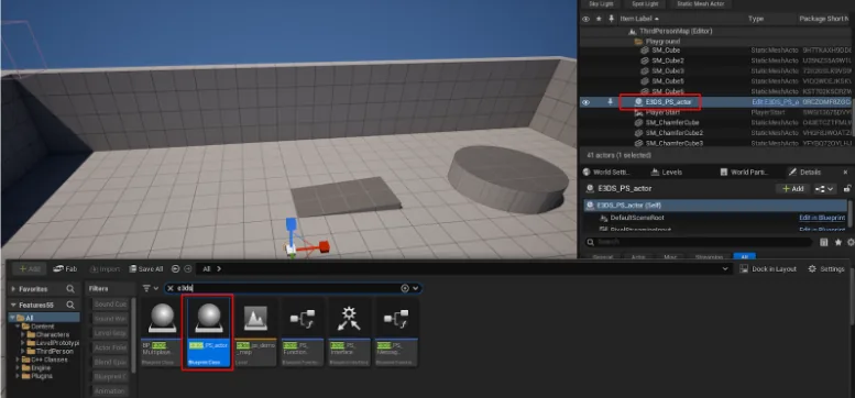 Dragging the plugin's PS actor into the level