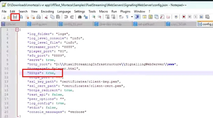 Setting https to true in config.json
