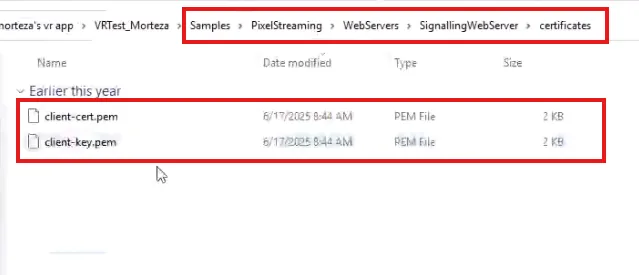 The extracted certificate folder contents