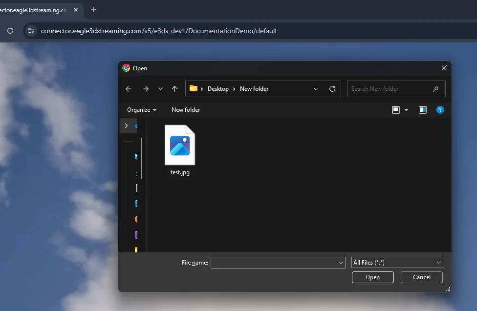 The browser file selection dialog during upload