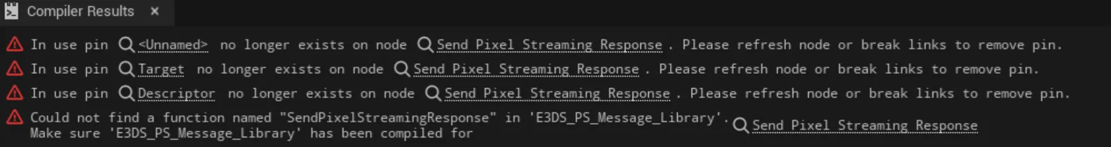 The error Unreal shows when the Pixel Streaming plugin is not enabled