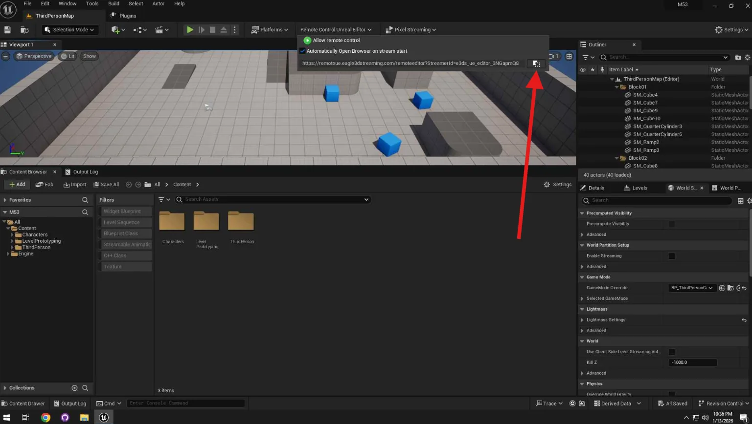Copying the generated remote editor URL