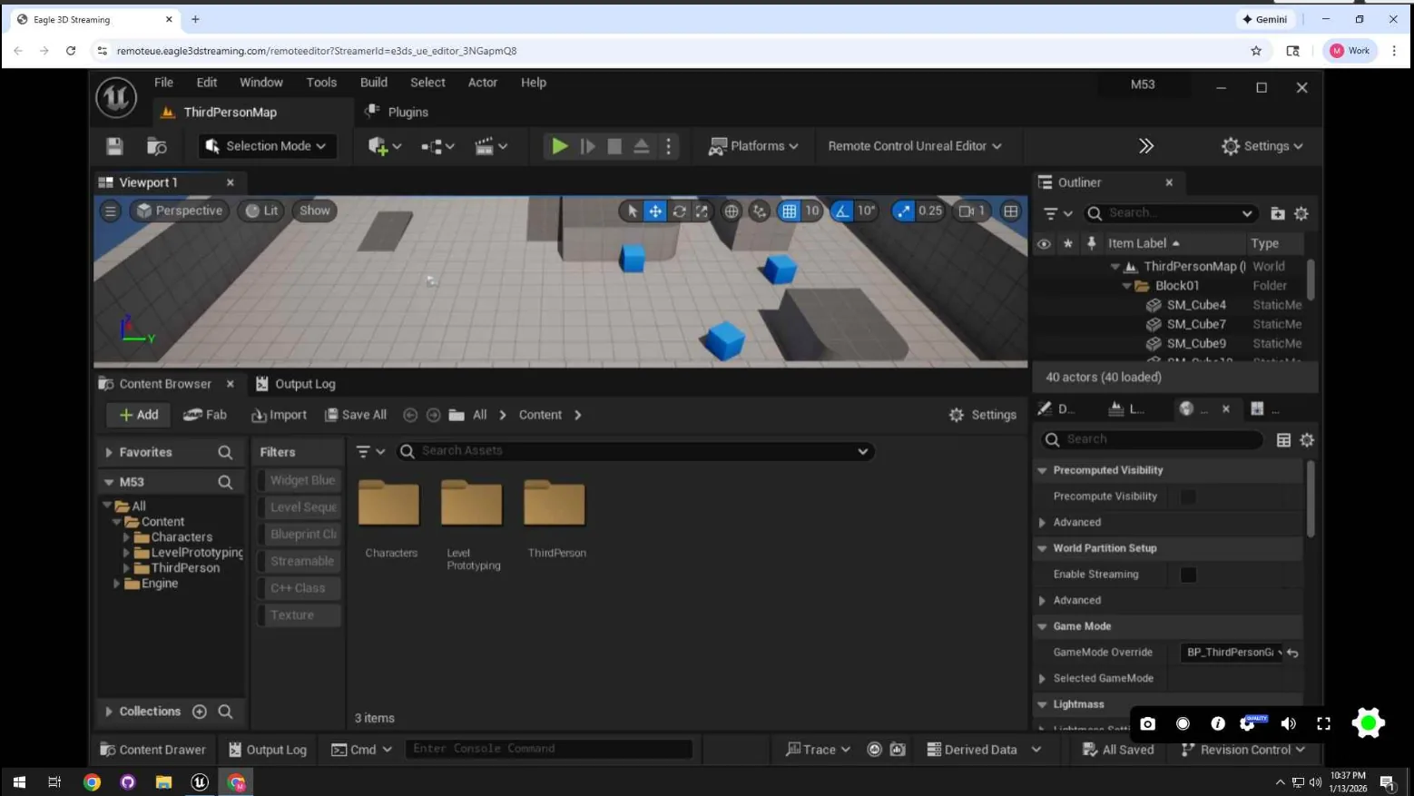 The Unreal Editor running in a browser tab