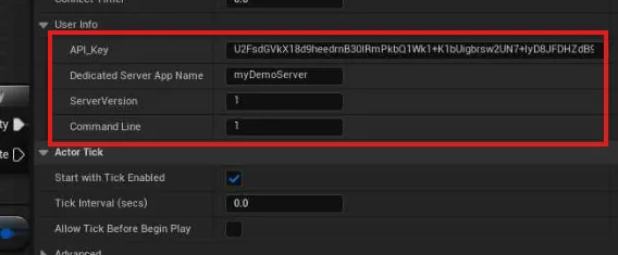 The User Info fields configured on the sample actor