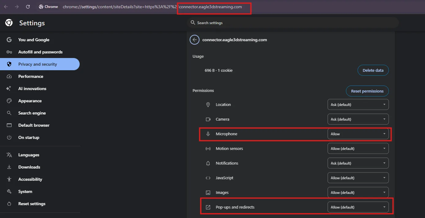 Allowing microphone access for the site